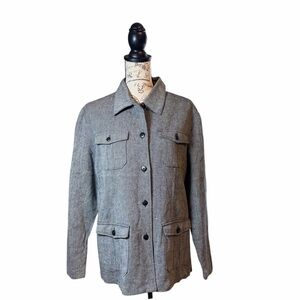 DIALOGUE Linen Cotton Utility Jacket Medium Gray Lined